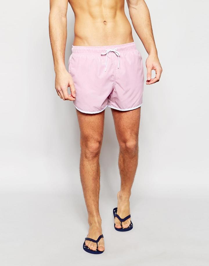 Brave Soul Retro Swim Short In Pink - Red