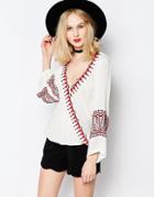Piper Butuan Cross Front Embroidered Top - White