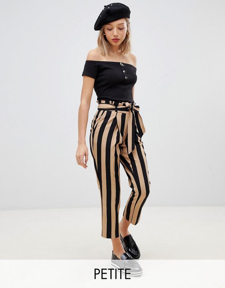 New Look Petite Tie Waist Pants In Stripe - Black