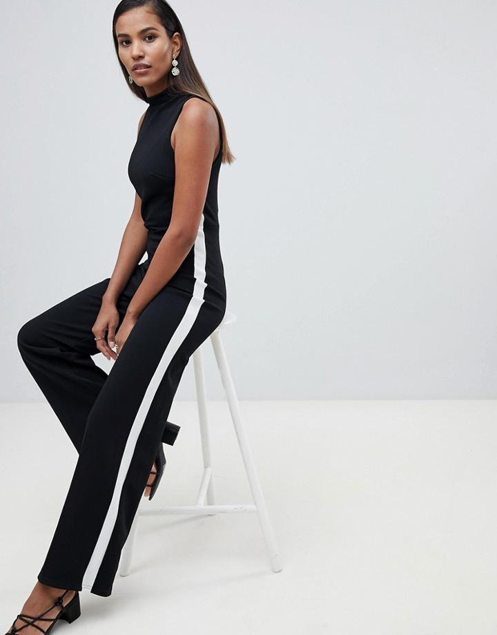 Miss Selfridge Side Stripe High Neck Jumpsuit - Black
