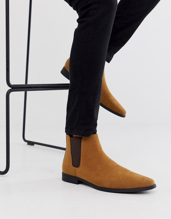 Asos Design Chelsea Boots In Tan Faux Suede