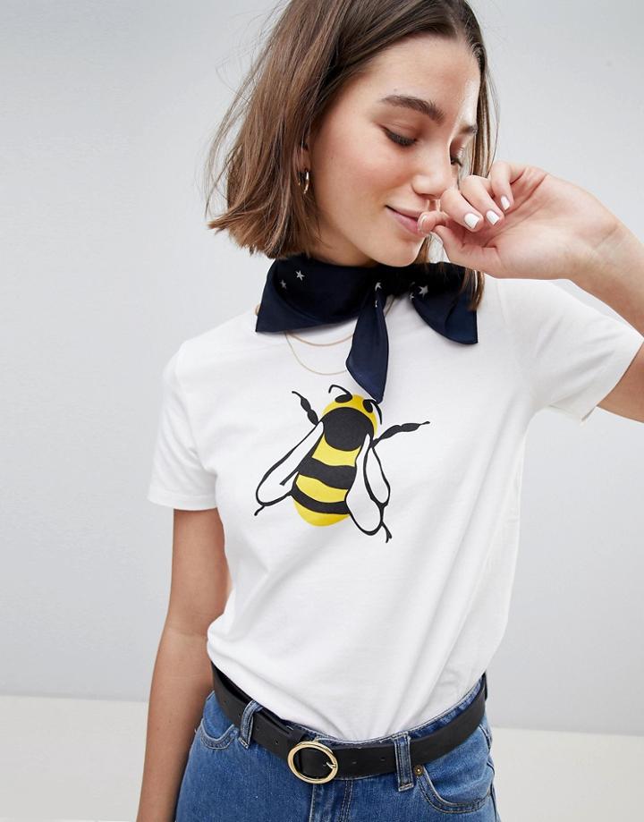 People Tree X Peter Jenson T-shirt With Bee Print - White