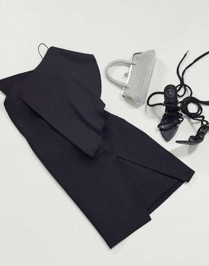 Aqaq One Shoulder Bodycon Dress In Black