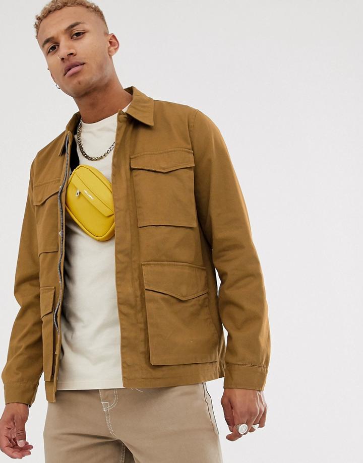 Asos Design Utility Jacket In Tobacco-brown
