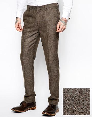 Asos Slim Fit Pants In Herringbone