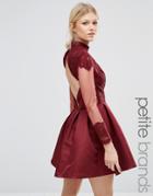 Chi Chi London Petite High Neck Sateen Mini Dress With Open Back - Red
