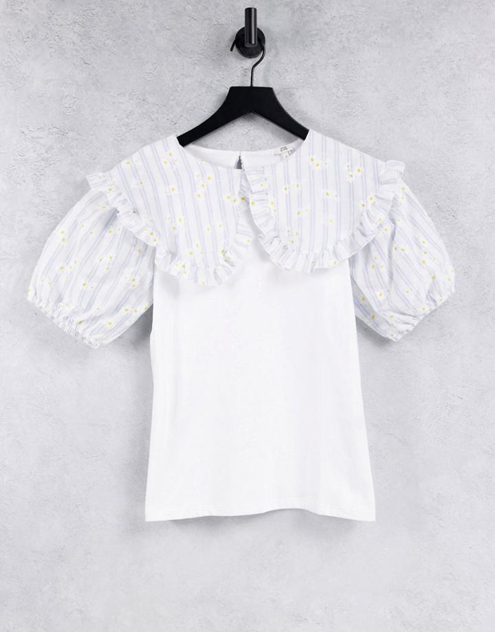 River Island Oversized Gingham Collared T-shirt In White