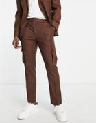 Topman Slim Utility Suit Pants In Dark Brown