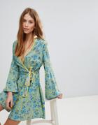 Influence Contrast Binding Floral Wrap Dress - Multi