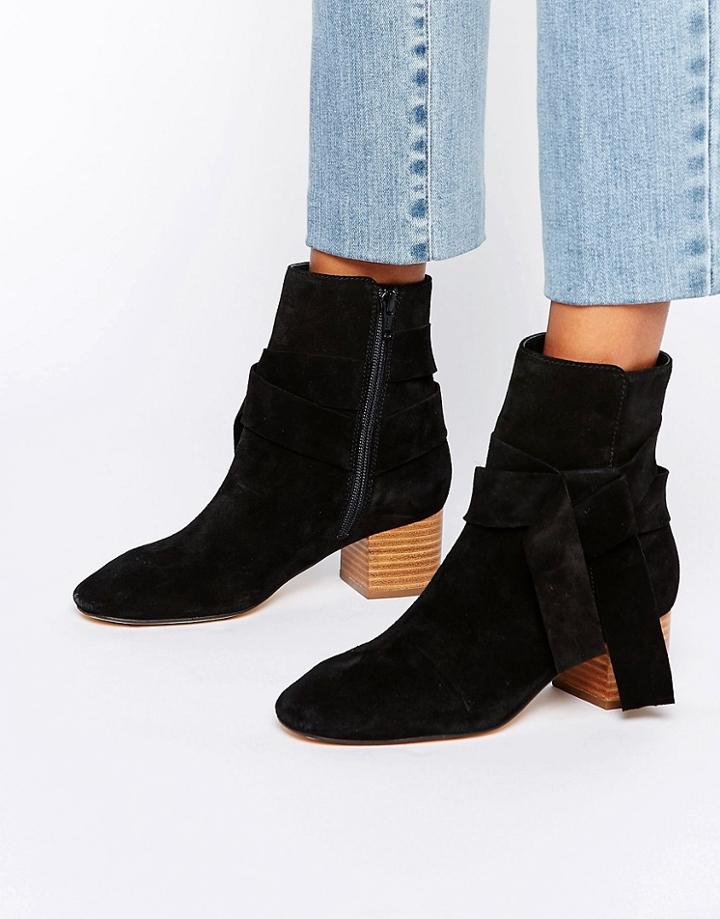 Asos Renzel Suede Bow Ankle Boots - Black