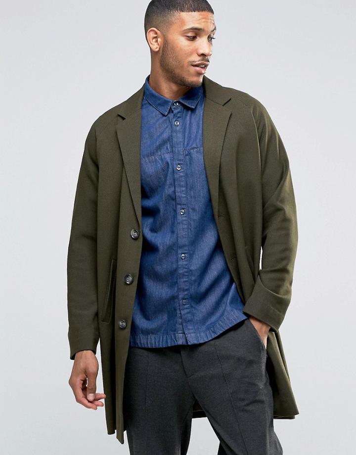 Asos Twill Overcoat Khaki - Green