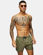 Topman Runner Swim Shorts In Khaki-green