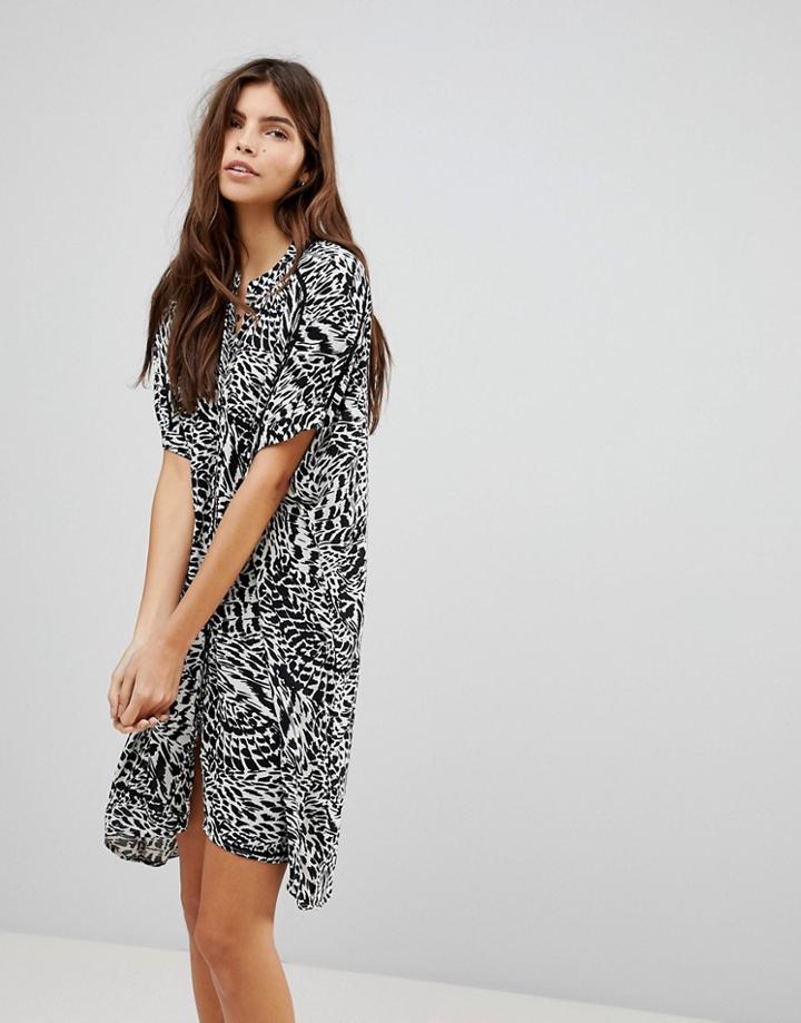 Vero Moda Printed Oversize Shirt Dress - Black