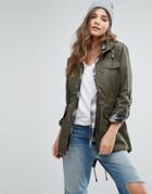 Brave Soul Hooded Trench - Green