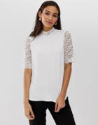 Y.a.s Lace Sleeve Ribbed Top - White