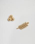 Orelia Leaf & Triple Bar Earrings - Gold