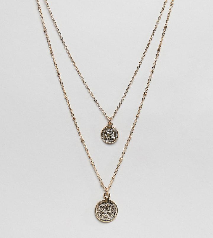 Designb London Gold Coin Multirow Pendant Necklace - Gold