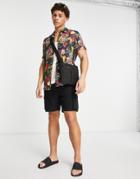 Guess Shirt With Red Floral Print In Black
