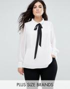 Junarose Contrast Bow Collar Woven Shirt - White