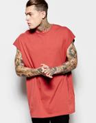 Asos Super Oversized T-shirt With Raw Sleeves In Red - Hot Cinder