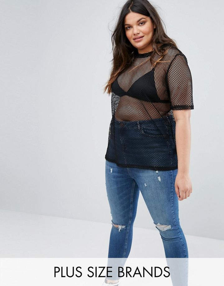 New Look Plus Oversized Mesh Tee - Black