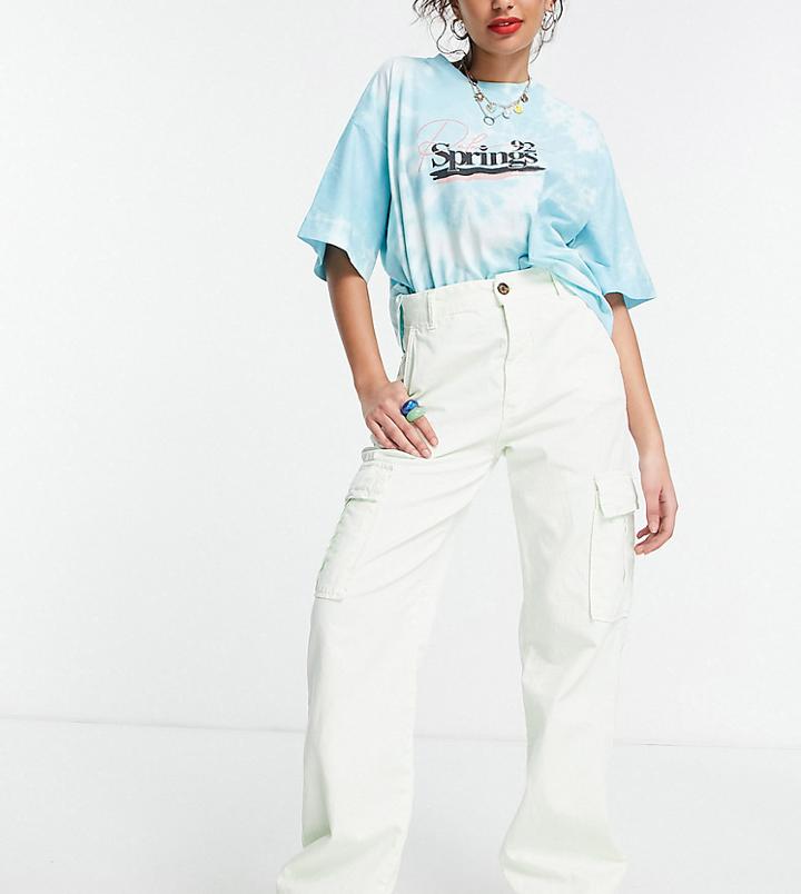 Stradivarius Str Petite Straight Leg Cargo Pants In Mint-green