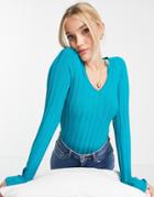 Urban Revivo Long Sleeve Knitted Top In Blue-green