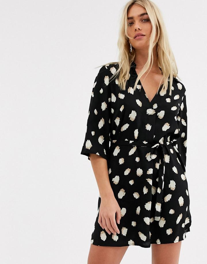 Ax Paris V Neck Shirt Dress In Arty Dot-multi