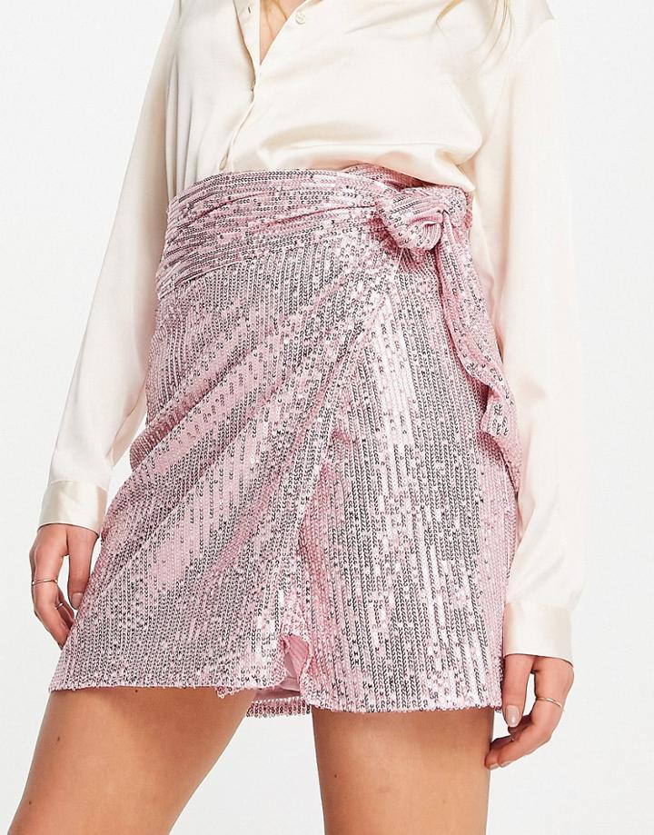 Style Cheat Sequin Wrap Mini Skirt In Rose Gold - Part Of A Set