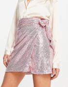 Style Cheat Sequin Wrap Mini Skirt In Rose Gold - Part Of A Set