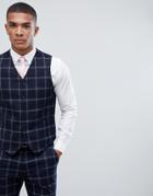 Asos Design Super Skinny Suit Vest In Large Scale Navy Windowpane Check - Navy