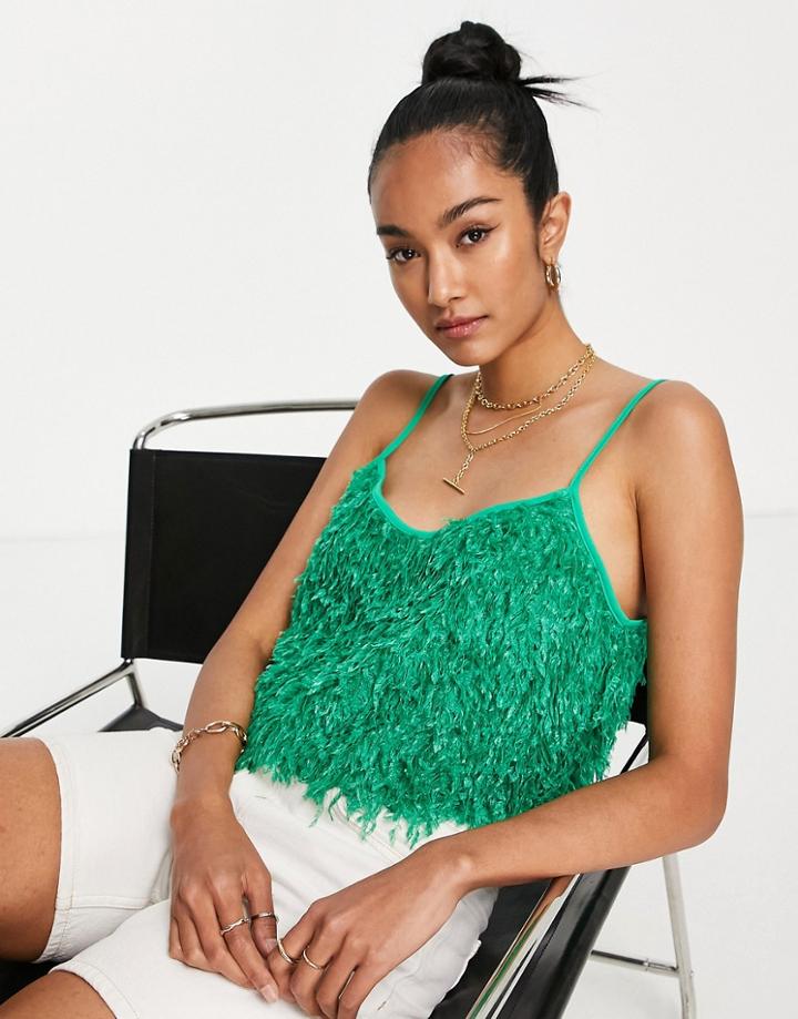 Vila Fluffy Crop Top In Bright Green