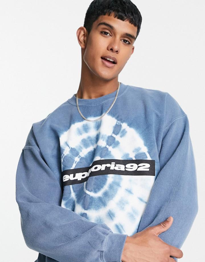 Topman Tie Dye Circular Sweatshirt In Blue-white