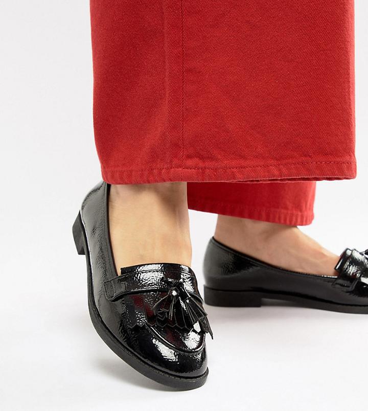 Asos Design Wide Fit Minkie Flat Shoes - Black