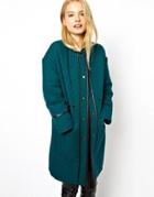 Asos Coat In All Over Quilt With Pu Trims - Teal