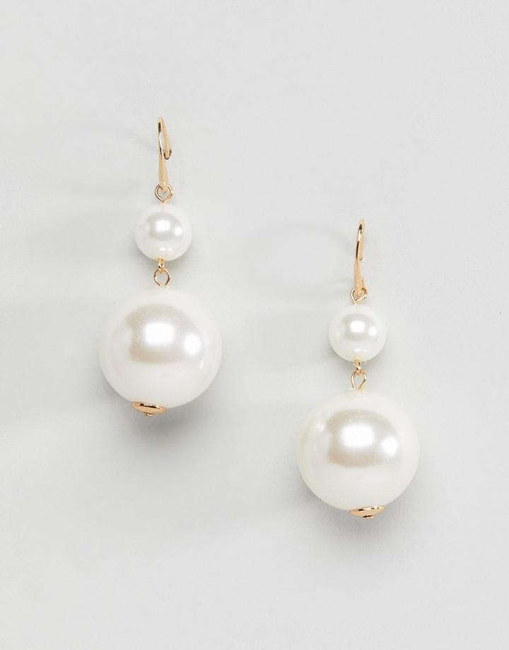 Asos Design Double Pearl Pull Through Earrings - Gold