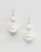 Asos Design Double Pearl Pull Through Earrings - Gold