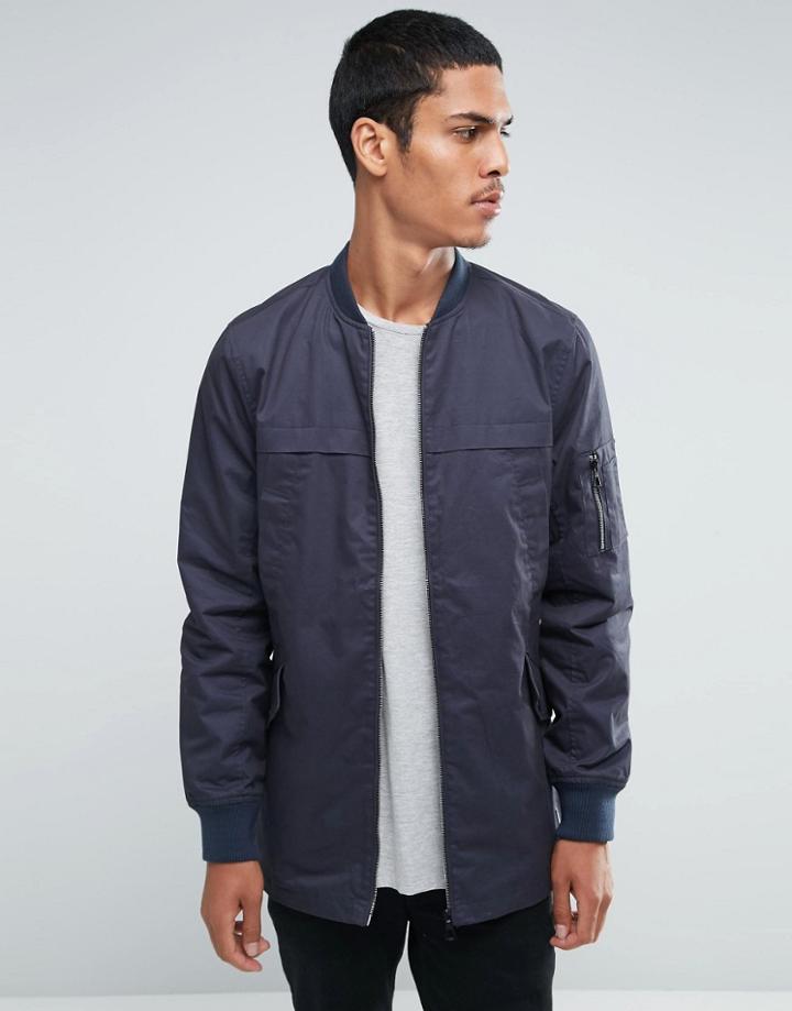 Threadbare Longline Cotton Till Jacket - Navy