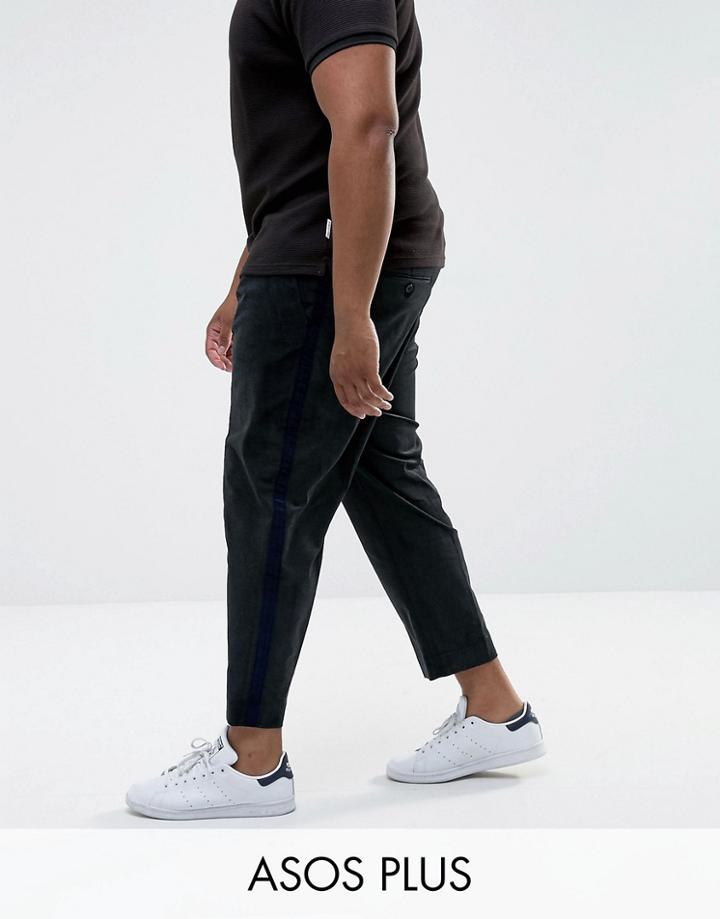 Asos Plus Tapered Pants In Gray Texture With Side Stripe - Gray