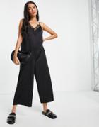 Asos Design Satin Lace Insert Cami Culotte Jumpsuit In Black
