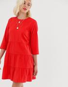 Asos Design Tiered Mini Smock Dress In Seersucker - Red