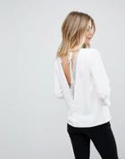 Asos Deep Plunge Lace Insert Top - White