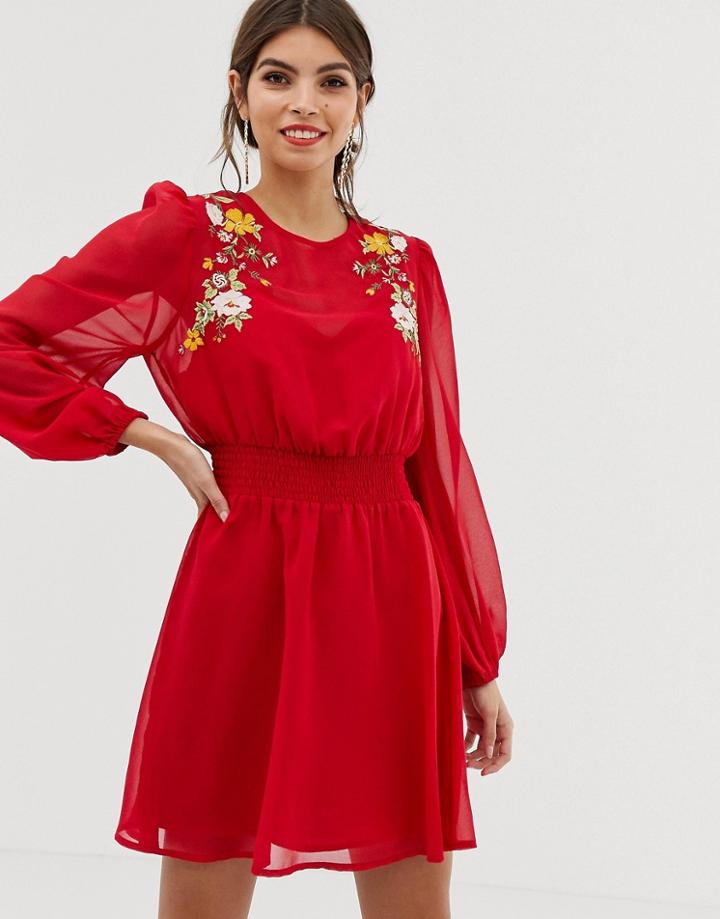 Asos Design Embroidered Mini Skater Dress