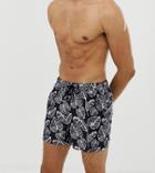 Asos Design Tall Swim Shorts In Palm Print Short Length-black