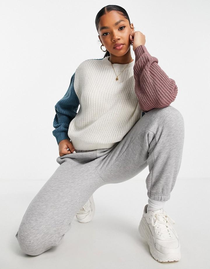 Pull & Bear Color Block Sweater In White