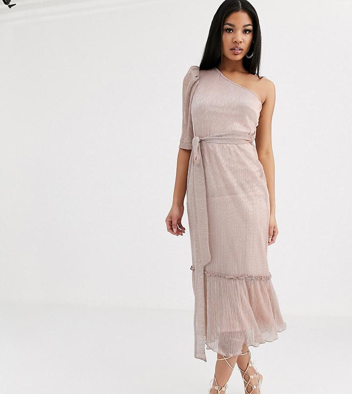 Flounce London Metallic One Shoulder Midi Dress