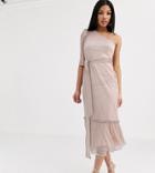 Flounce London Metallic One Shoulder Midi Dress
