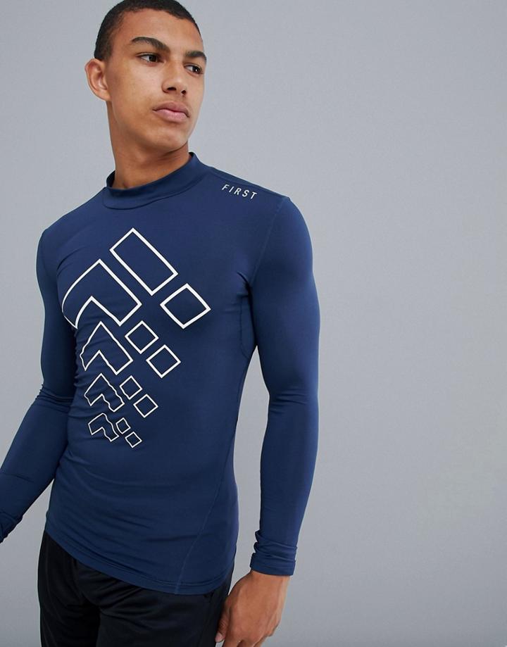 First Baselayer Long Sleeve T-shirt With High Neck - Navy