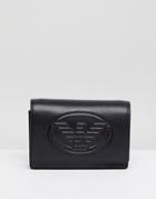 Emporio Armani Logo Embossed Leather Fold Over Purse - Black