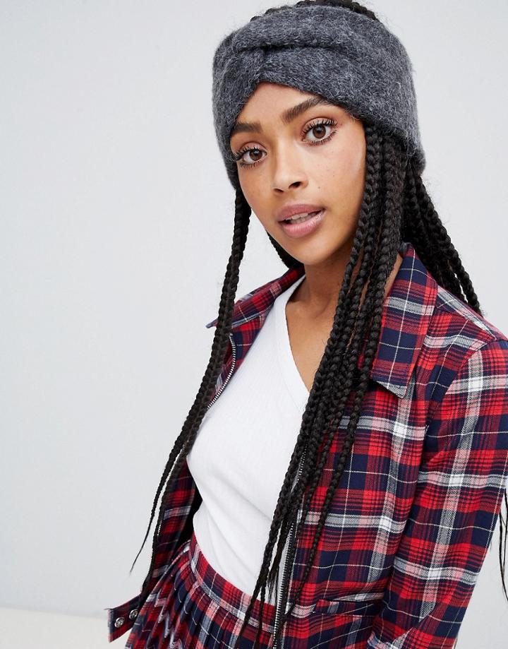 Monki Knit Headband In Dark Gray - Brown